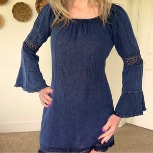 Cotton Natural •S• 100% Cotton Elastic Neckline Boho Festival Fringe Dress